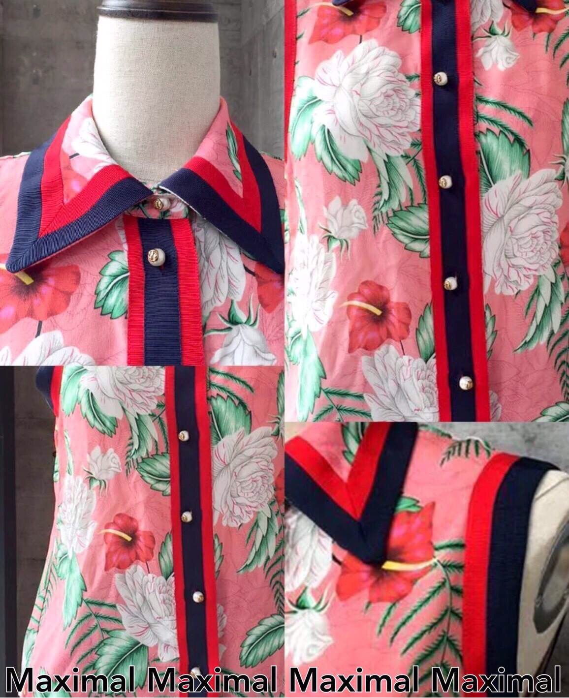 พร้อมส่งอีกรอบจ้า เสื้อคอปกลายดอกไม้ Gucci Silk ญี่ปุ่น เนื้อนุ่มไม่บางสวมใส่สบาย