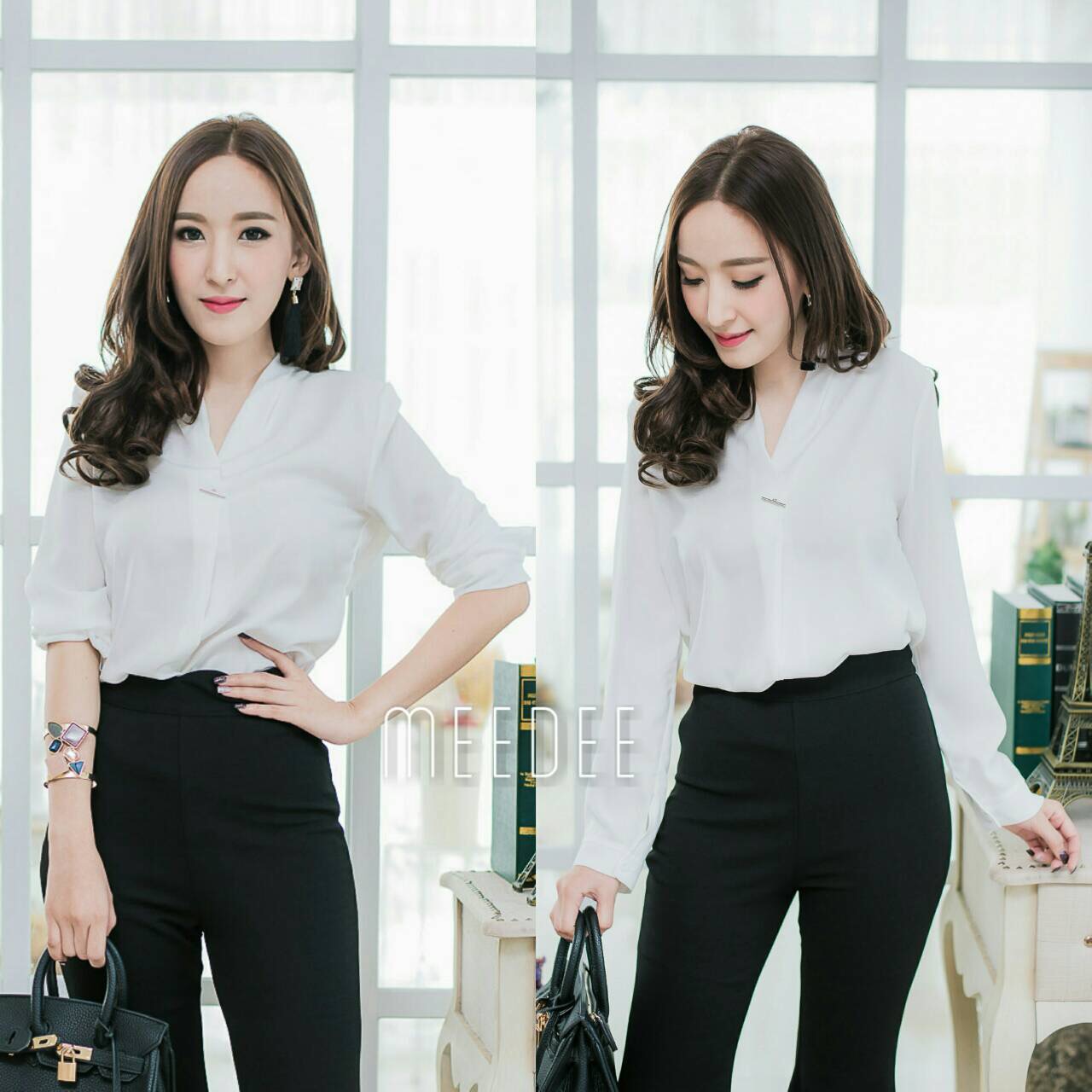 เสื้อแขนยาวสไตล์Zara งานเนี้ยบผ้าซิลค์วาเลนติโน เนื้อดีมาก คอวีติดหมุดเรียบหรูดูดีแบบงานบูติค ตัวนี้แมชง่ายใส่สวยค่ะ มี2 สีขาวและดำ สาวๆที่กำลังมองหาเสื้อสายๆ โทนขาว ดำ สำหรับใส่ในช่วงเวลาไว้อาอัยนี้. แนะนำเลยค่ะ