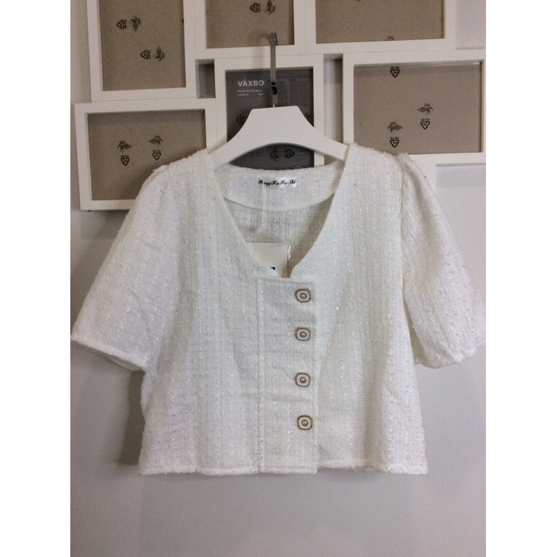 เสื้อคลุมแขนสั้นผ้าทวิต เสื้อทวิตแขนสั้นสีขาว