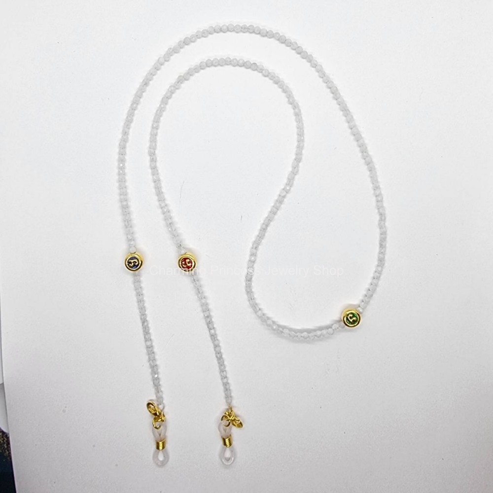 สายคล้องแมส สายคล้องแว่นตา หินนำโชค มูนสโตน Moonstone ชุดหัวนะโมเสาร์ห้า รุ่นรวยแล้วรวยอีก สร้อยคล้องแมส ( 4in1 ) สายคล้อง mask สายคล้องแว่น สร้อยคอหินนำโชค และยังเป็นเครื่องรางได้อีกด้วย