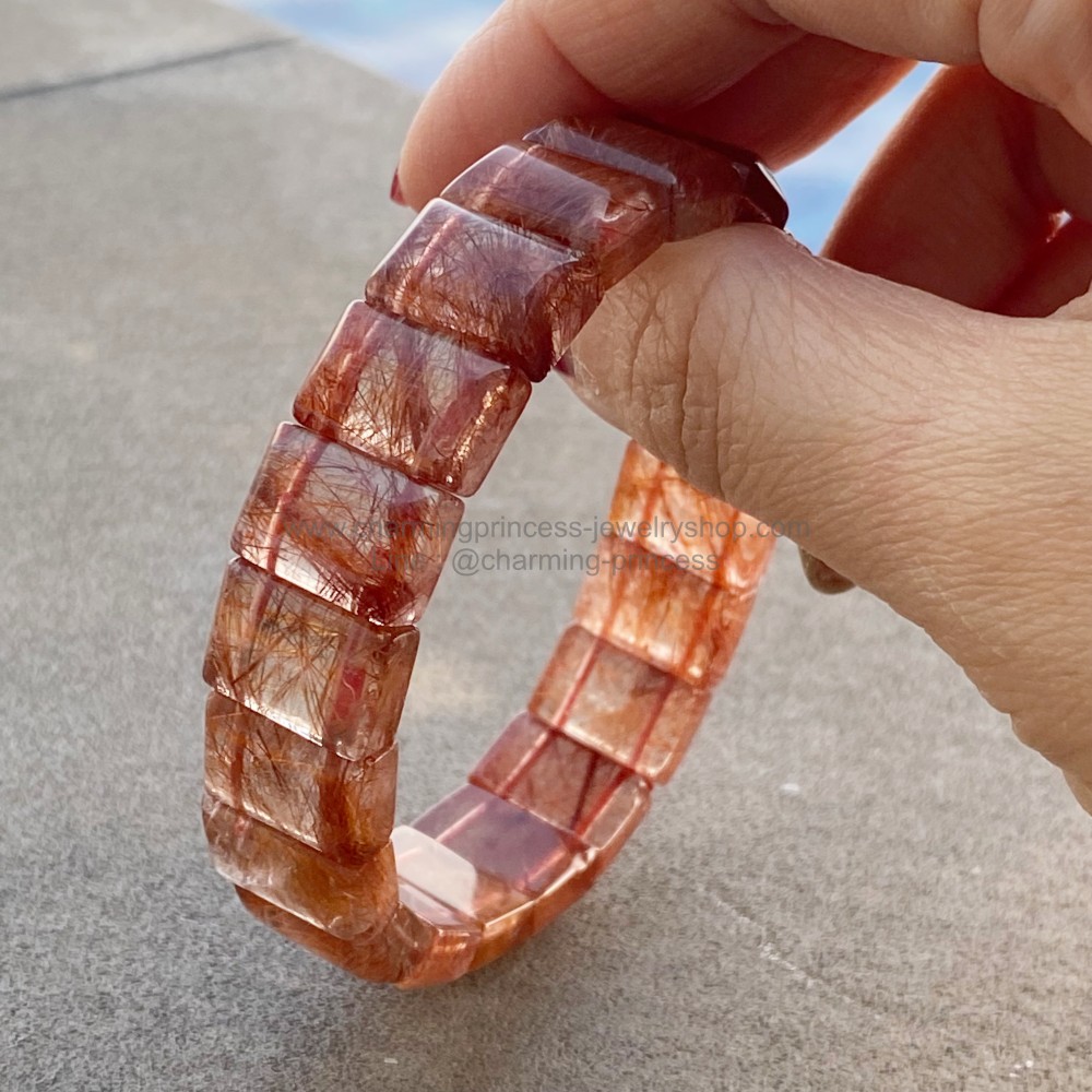 กำไลไหมเศรษฐี ไหมแน่น Red Rutilated Quartz ความกว้างกำไล 56 มม กำไลเป็นแบบยืดได้