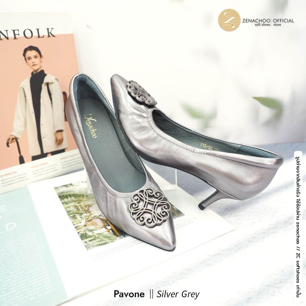 ทรงขายดี ใส่แล้วเท้าเพรียว ทรงปกติ:เปลี่ยนไซส์ได้-ไม่รับคืน Zenachoo Pavone สูง 2 นิ้ว รองเท้าหนังแกะแท้ ใส่สบายมาก