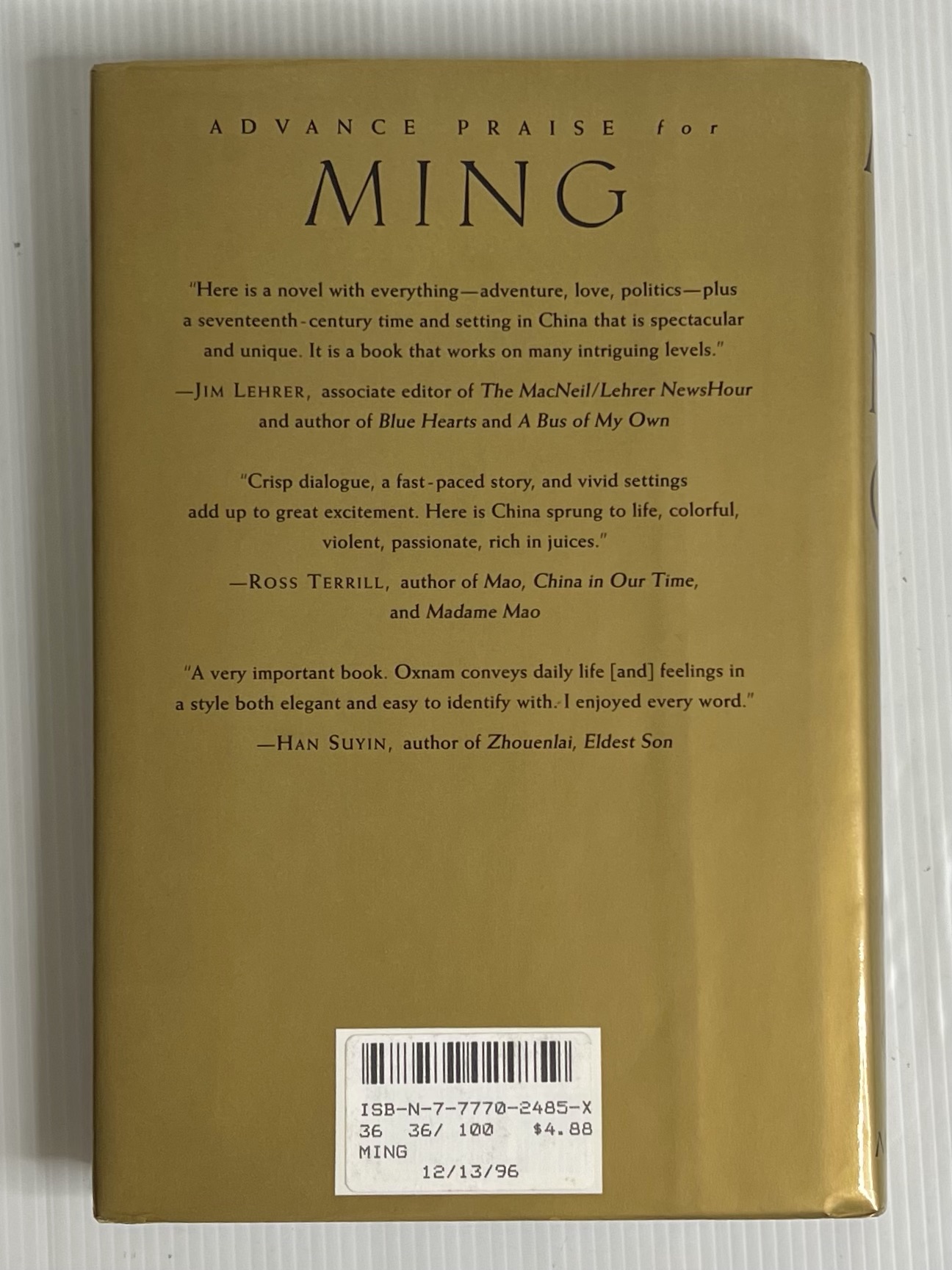 Ming: A Novel of Seventeenth-Century China Robert B. Oxnam January 1, 1995 90--99% Hardcover