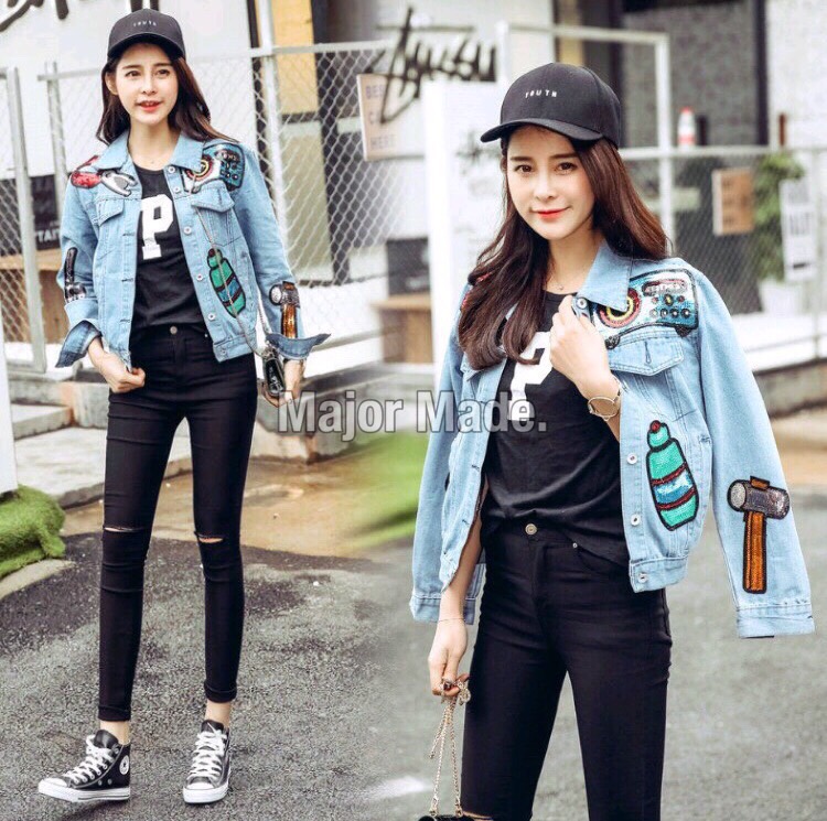 เสื้อยีนส์แขนยาว แจ็คเก็ตยีนส์ผู้หญิง