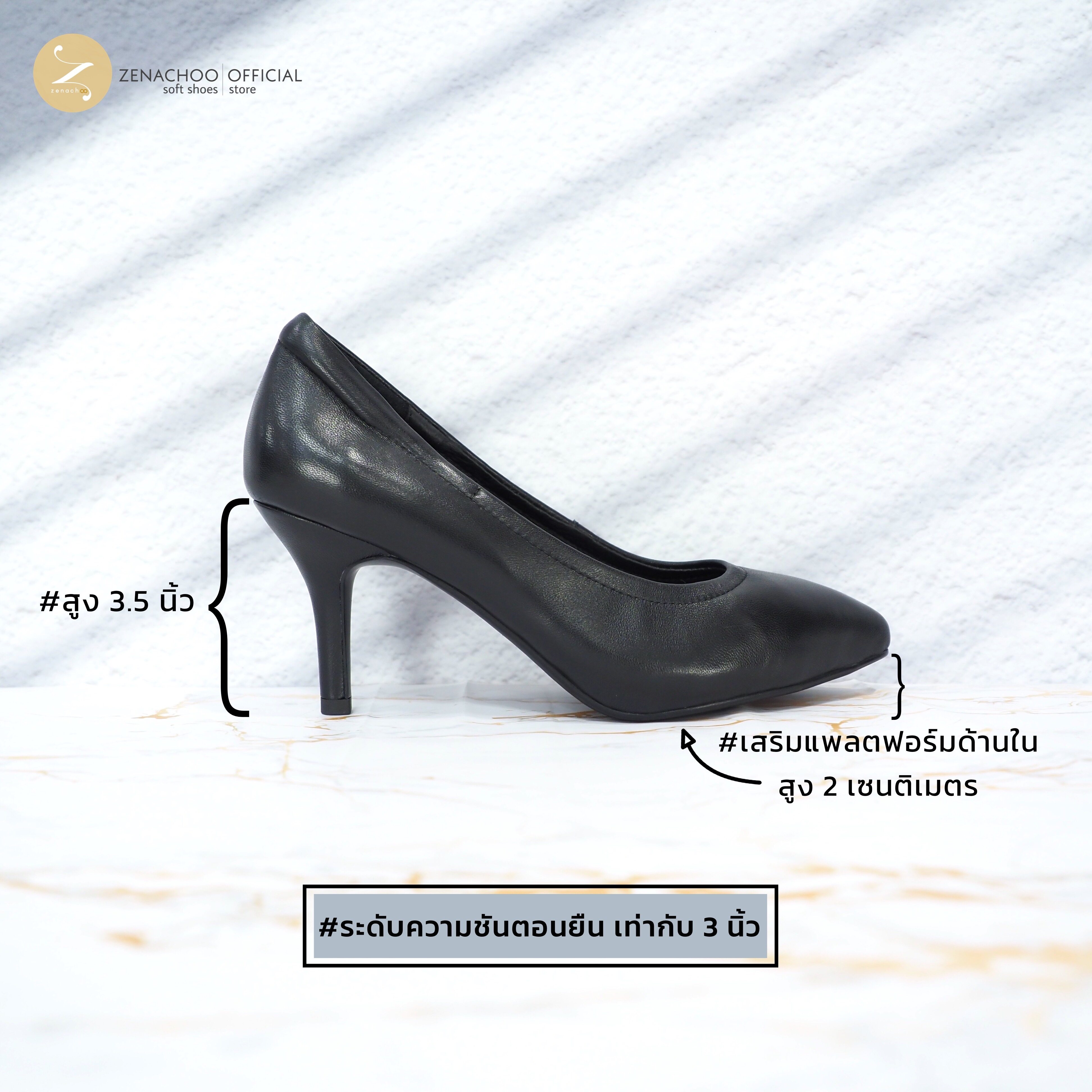 ทรงปกติ เปลี่ยนไซส์ได้-ไม่รับคืน Zenachoo รุ่น Velarie Platform สูง 3.5นิ้ว เสริมด้านหน้า 2ซม. หนังแกะแท้ หน้ากว้างไม่บีบเท้า หนังนิ่มมาก