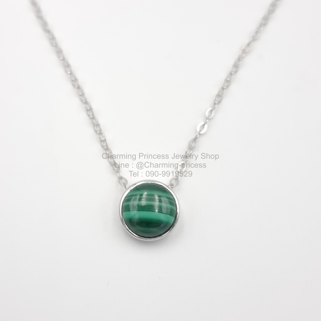 สร้อยคอ จี้เงินแท้ Malachite มาลาไคท์ ช่วยเสริมความมั่นใจในการเจรจาต่อรอง ชนะการประมูล กลม ขนาด 10 มม หรือ 1 ซม Malachite Round Sterling SIlver Pendant / Necklace