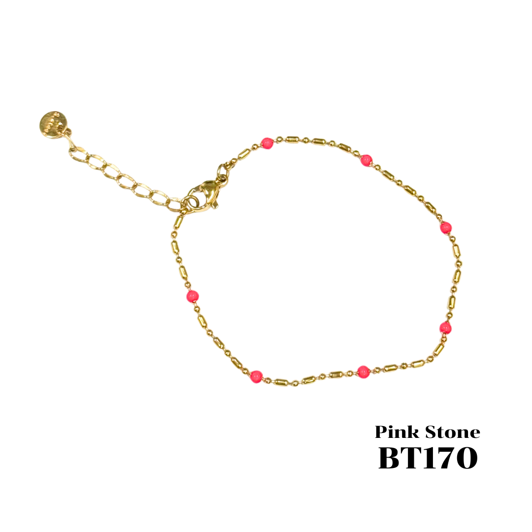 “เช็คสินค้าทัก line ก่อนโอนนะคะ”สร้อยข้อมือสำหรับผิวแพ้ง่าย Pink Stone_BT170