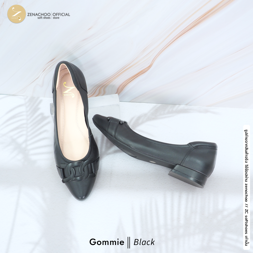 ทรงปกติ เปลี่ยนไซส์ได้ ไม่รับคืน Zenachoo รุ่น Gommie สูง 1 นิ้ว รองเท้าส้นแบน ทรงขายดี หนังแกะแท้ นิ่มสบาย