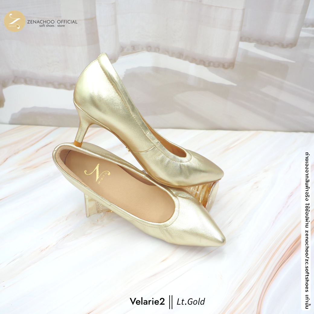 ทรงปกติ เปลี่ยนไซส์ได้-ไม่รับคืน รุ่นขายดี Zenachoo Velarie2 สูง 2 นิ้ว สี Gold รองเท้าหนังแกะแท้ หัวแหลมหน้ากว้าง
