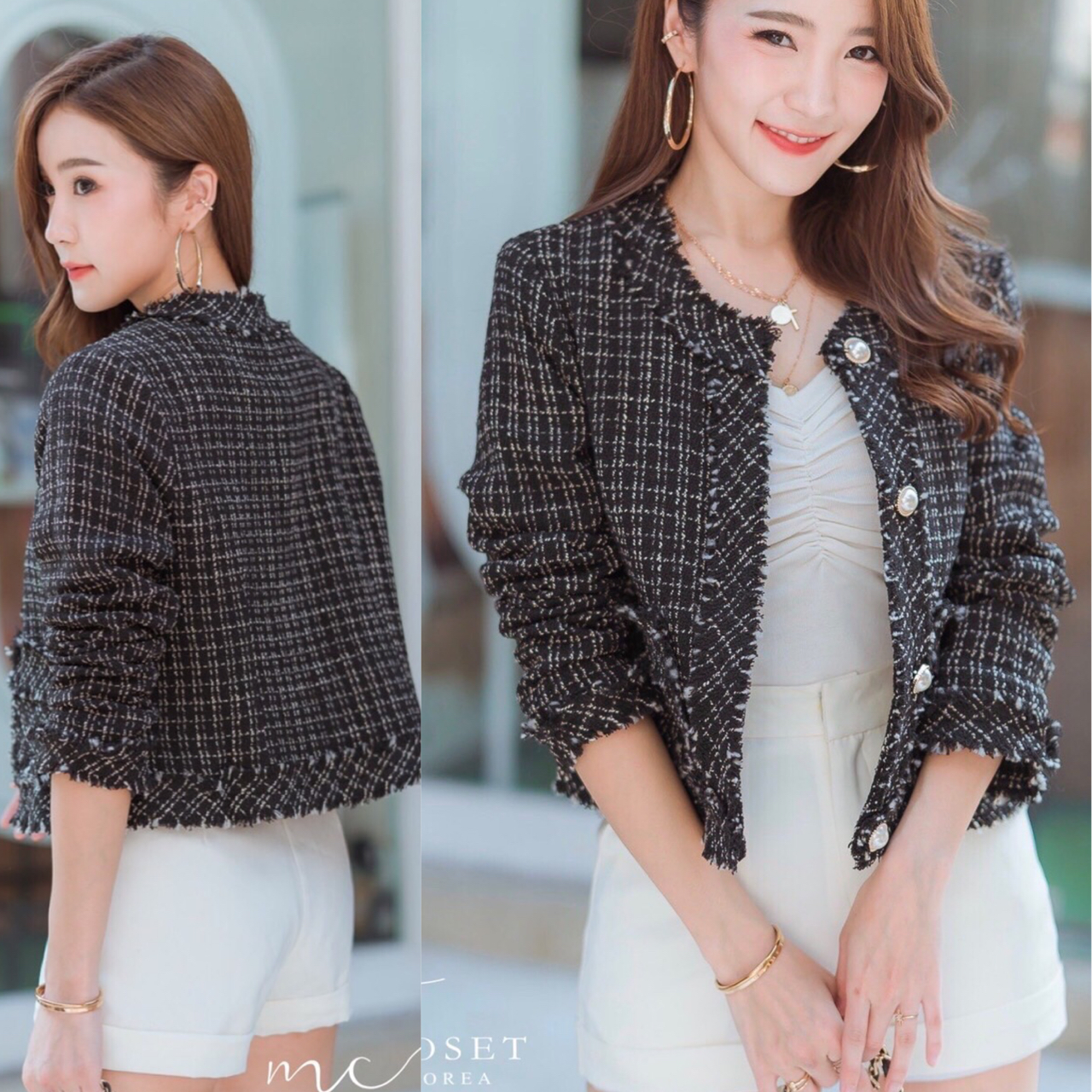 เสื้อคลุมผ้าทวีตเกาหลี ส่งฟรี