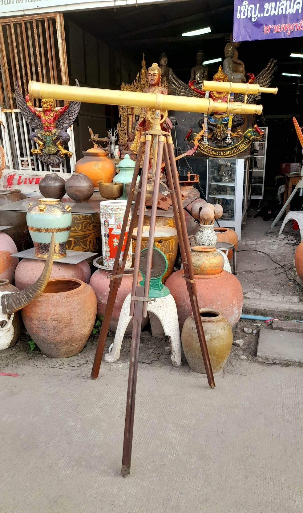 กล้องส่องทางไกลทองเหลืองโบราณ กล้องส่องทางไกลวินเทจทองเหลือง พร้อมขาตั้ง