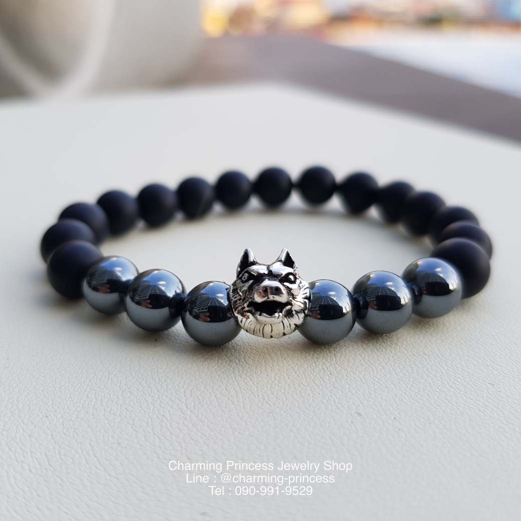 Black Onyx & Hematite 8 mm โอนิกซ์ เฮมาไทต์ ดึงดูดเงินตรา นำพาทรัพย์สิน ปกป้องคุ้มครอง ประดับสุนัขจิ้งจอกเงินแท้