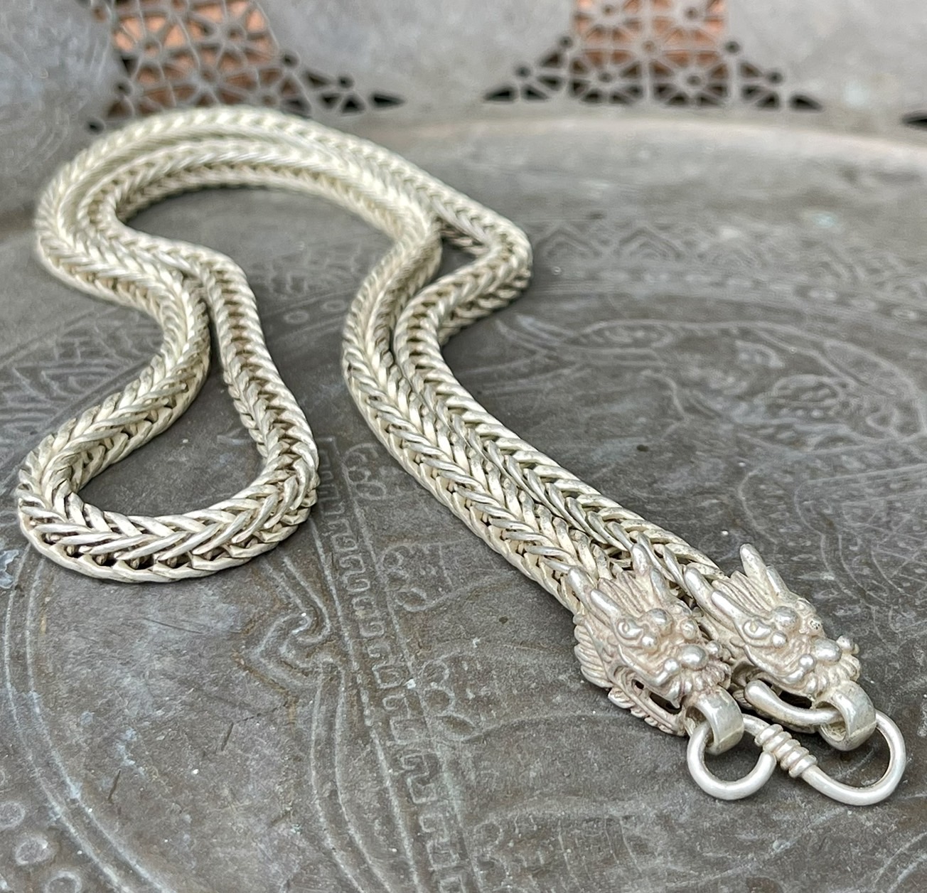 สร้อยคอเงิน สร้อยเงินเก่า หัวลายมังกร สร้อย