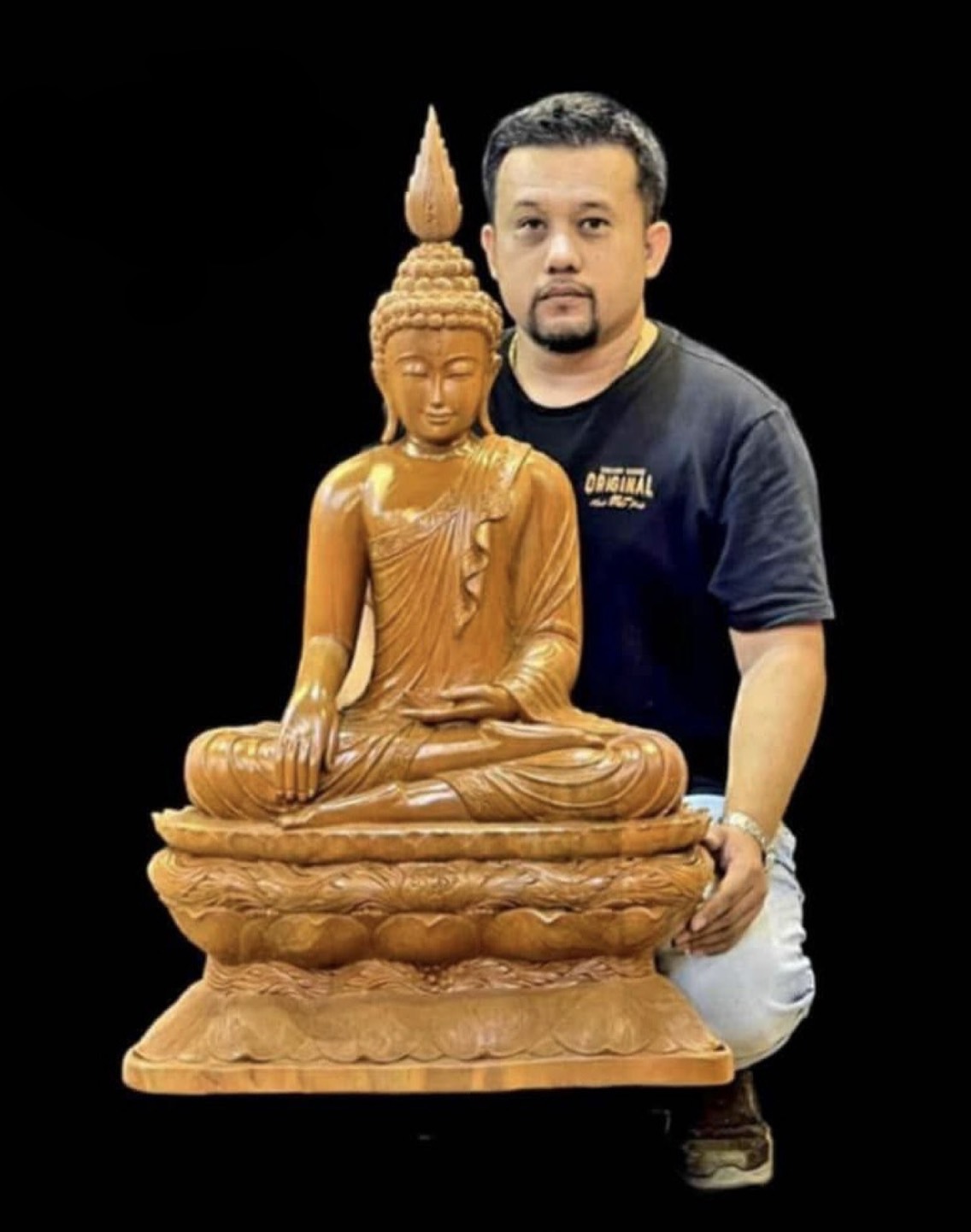 พระพุทธรูปไม้แกะสลัก พระไม้สัก หน้าตัก19นิ้ว ลงแลคเกอร์