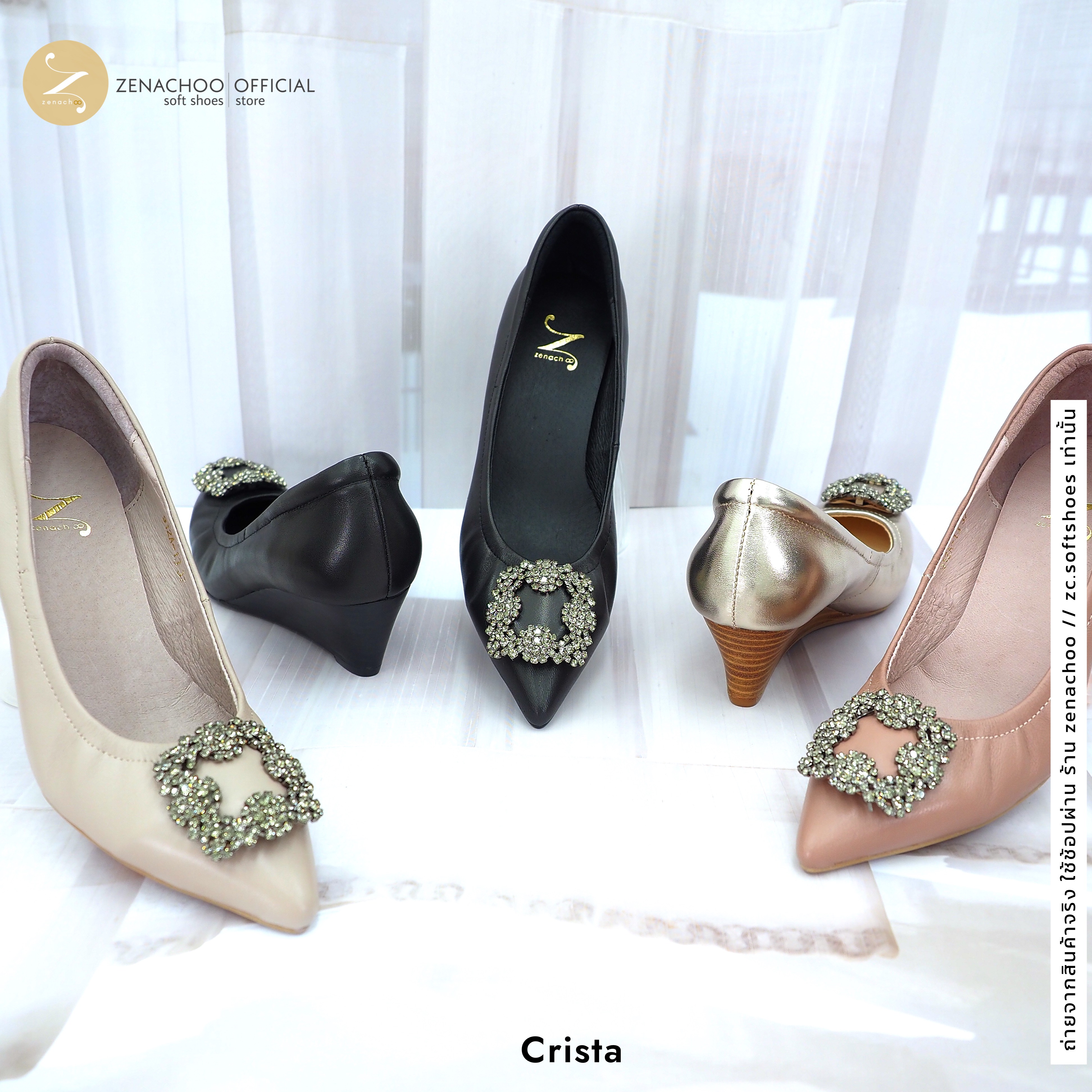 ทรงปกติ:เปลี่ยนไซส์ได้-ไม่รับคืน Zenachoo รุ่น Verdi Wedge สูง 2 นิ้ว รองเท้าหนังแกะแท้ หนังนิ่ม พื้นนุ่ม