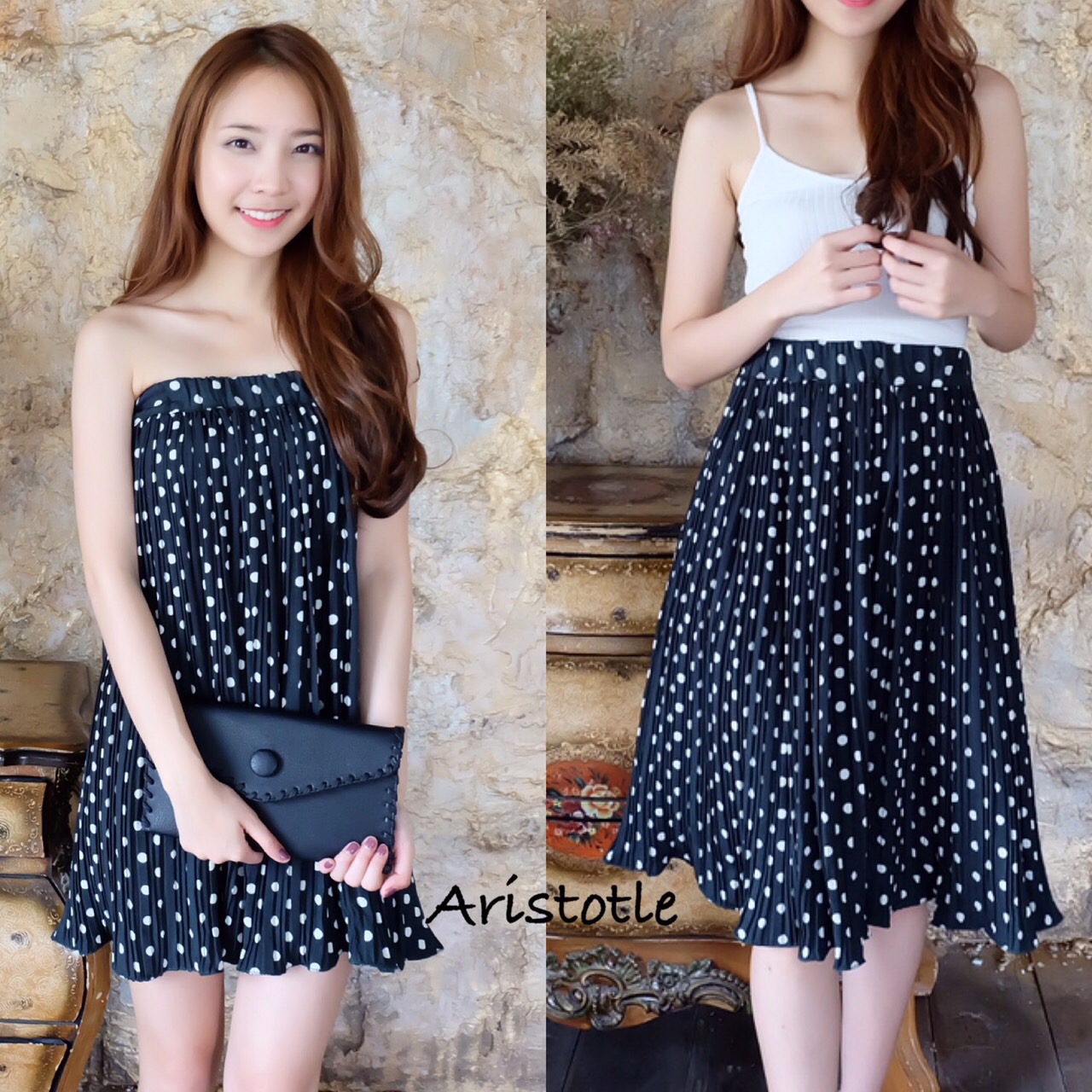 กระโปรงอัดพบีทลายจัด รุ่นนี้ใส่เป็นเกาะอกได้ด้วย คุ้มสุดได้