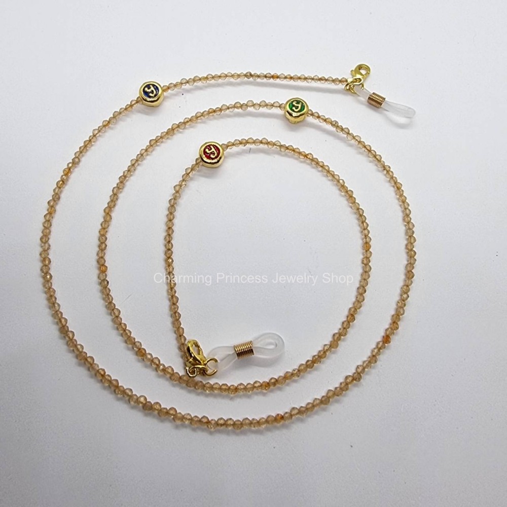 สายคล้องแมส สายคล้องแว่นตา หินนำโชค Citrine ซิทริน ชุดหัวนะโมเสาร์ห้า รุ่นรวยแล้วรวยอีก สร้อยคล้องแมส ( 4in1 ) สายคล้อง mask สายคล้องแว่น สร้อยคอหินนำโชค และยังเป็นเครื่องรางได้อีกด้วย