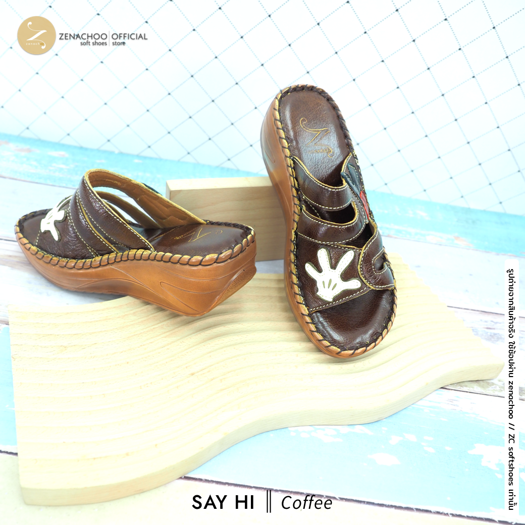 ทรงปกติ เปลี่ยนไซส์ได้-ไม่รับคืน Zenachoo รองเท้าสุขภาพ หนังแท้ทั้งคู่ รุ่น Hi Five สูง 2 นิ้ว น่ารักมาก รับประกันความนุ่มสบาย