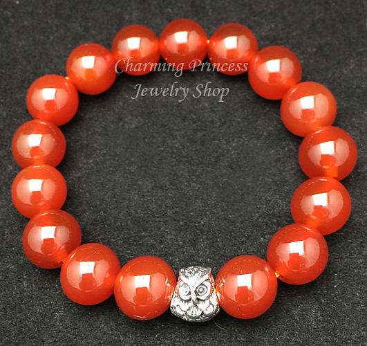 Carnelian with 925 Owl คาร์เนเลียน 10 มม ประดับนกฮูกแสนฉลาด เทวีแห่งความอุดมสมบูรณ์ ช่วยเรื่องการเงินและสุขภาพ หินเสริมดวงปีมะแม