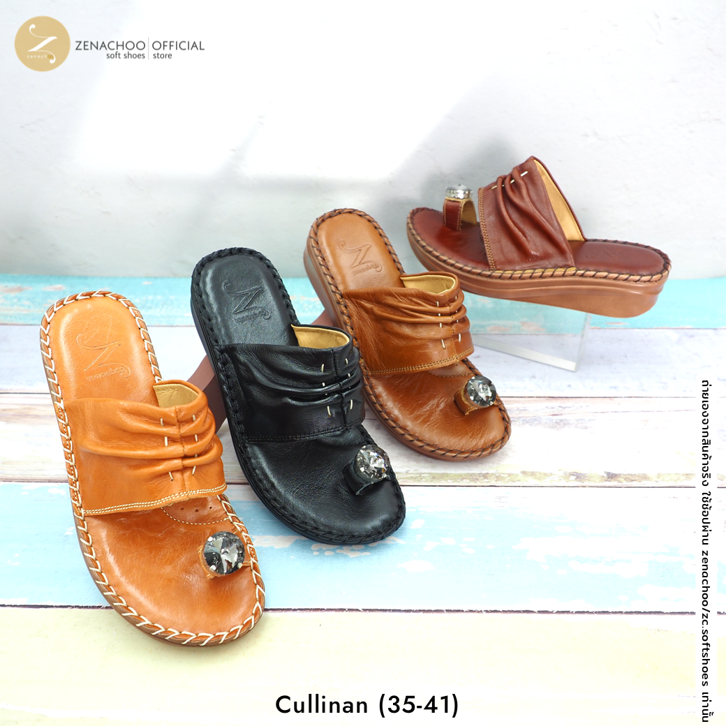 ZENACHOO รองเท้าสุขภาพผู้หญิง รุ่น Cullinan แบบสวมนิ้วโป้ง หนังนิ่ม พื้นนุ่ม ใส่สบาย สูง 1.5 นิ้ว ทรงปกติ