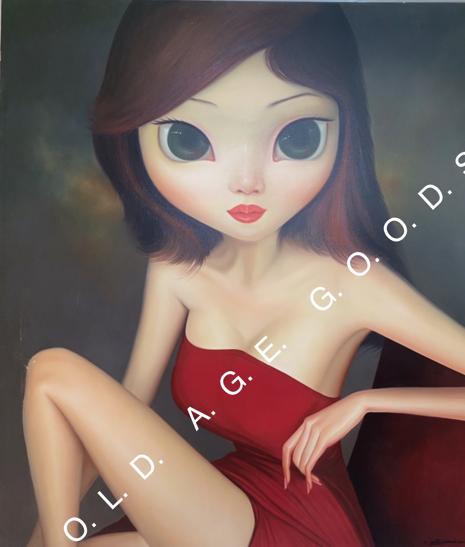 ภาพวาดสีอคิลิค “หญิงสาวชุดแดง”