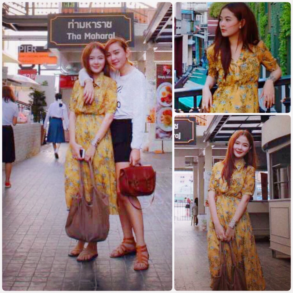 Maxi dress เดรสยาวสไตล์สาวเกาหลี สีเหลืองสดใสแต่งลายม้า ใส่แล้วดูน่ารักสไตล์คุณหนู