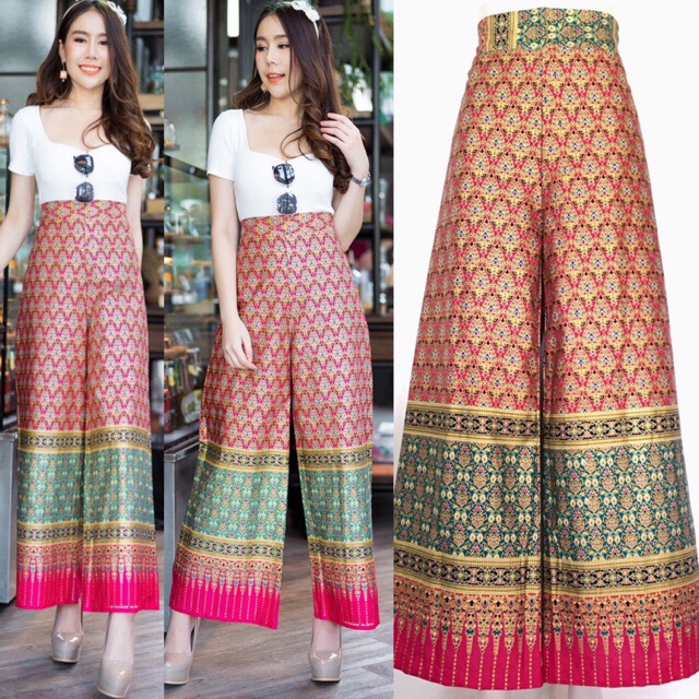 กางเกงลายผ้าไทย กางเกงลายดอกไม้