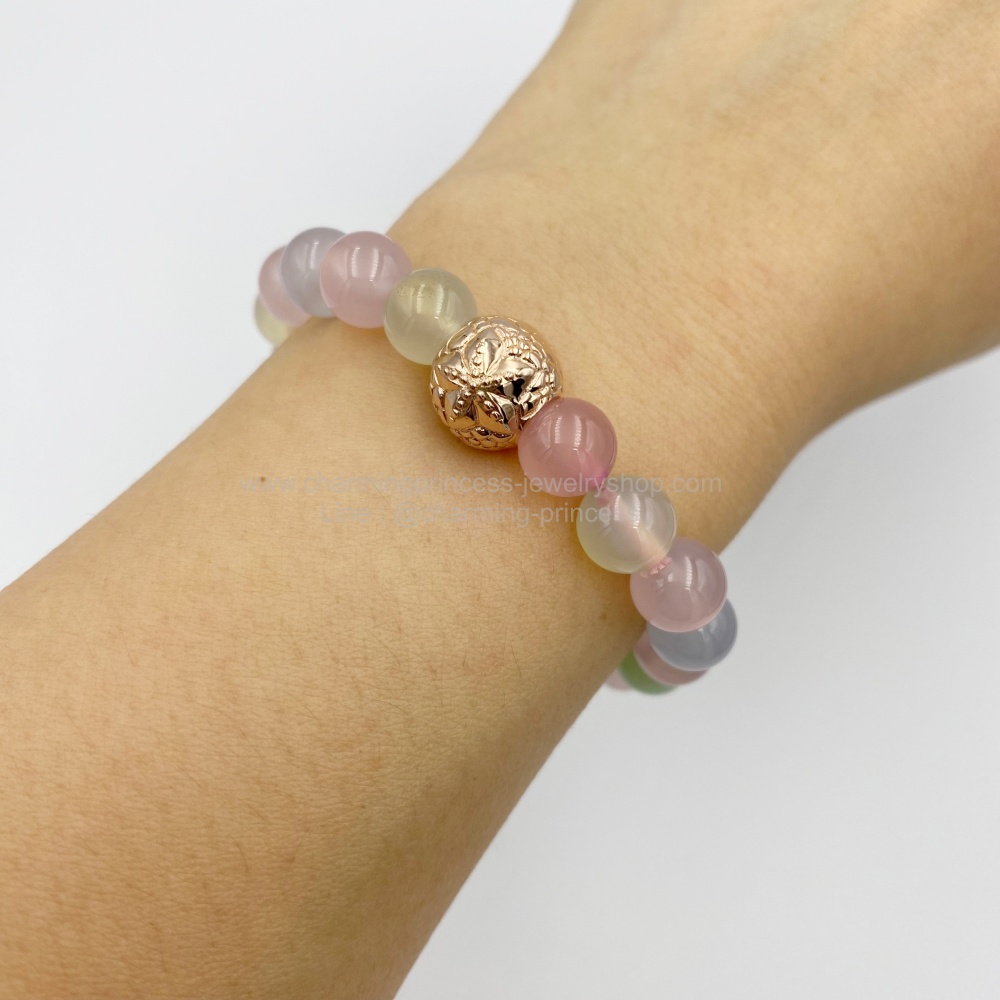 Chalcedony คาลซีโดนี แคลเซโดนี 8 มม ร้อยพร้อม ตัวคั่น มาในรูปแบบ ปลาดาว เงินแท้ ชุบทอง สัญลักษณ์แห่งความเจริญรุ่งเรืองและความปลอกภัยในการเดินทาง