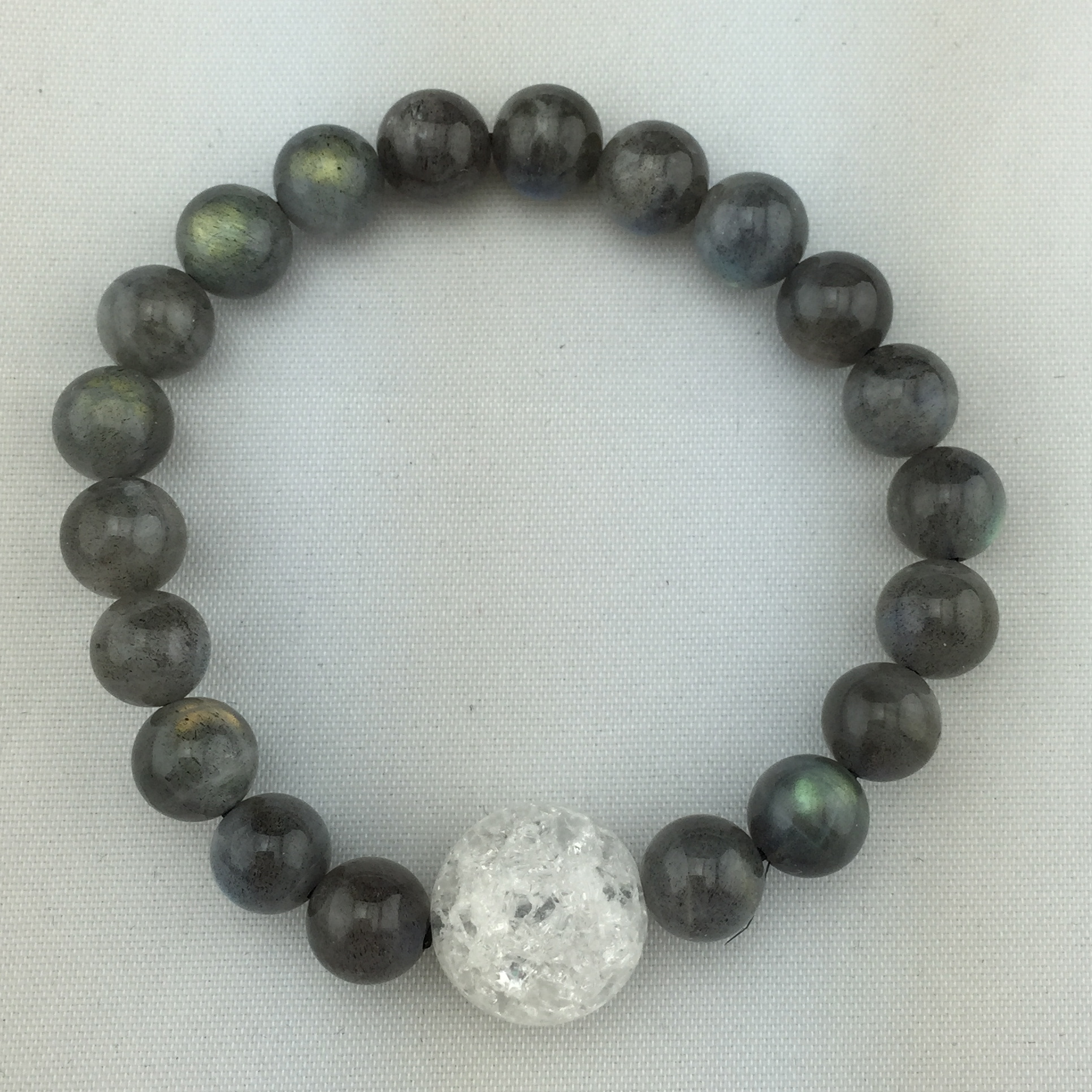 Labradorite ลาบราดอไรต์ 8mm ความคิดสร้างสรรค์ แก้ปัญหา ลดน้ำหนัก และ ไอซ์ควอตซ์ Ice Quartz ชำระล้างพลังด้านลบ