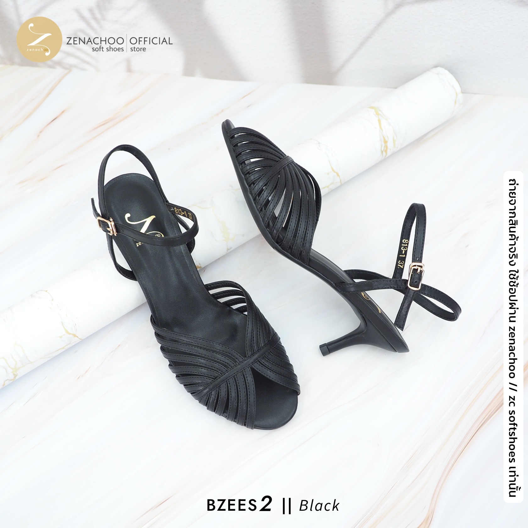 ทรงปกติ เปลี่ยนไซส์ได้-ไม่รับคืน Zenachoo รุ่น Bzees2 Heelsสูง 2 นิ้ว รองเท้าหนังแกะแท้ หนังนิ่ม พื้นนุ่ม