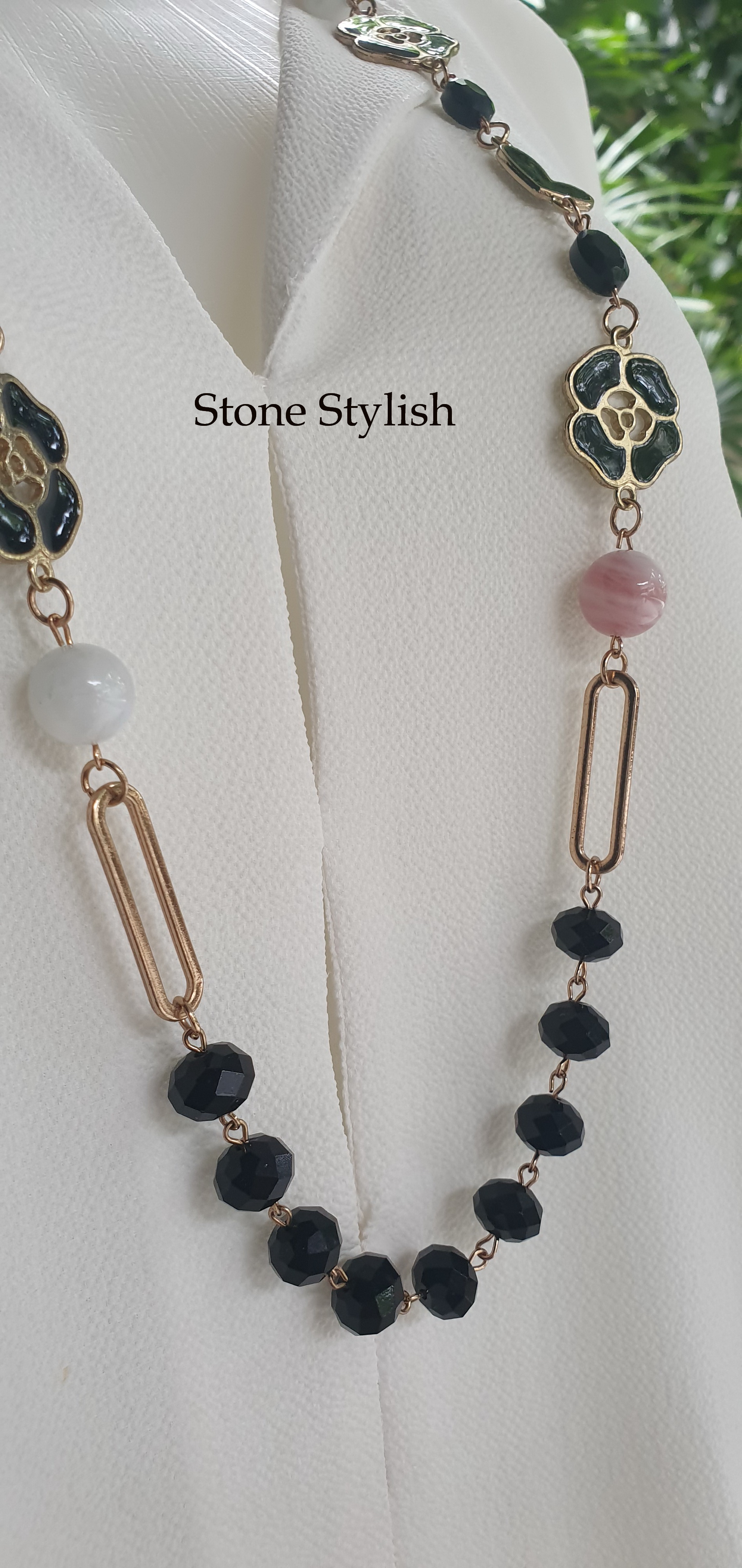 สร้อยคอโรสควอทซ์ + มูนสโตน #Rose Quartz + MoonStone Necklace