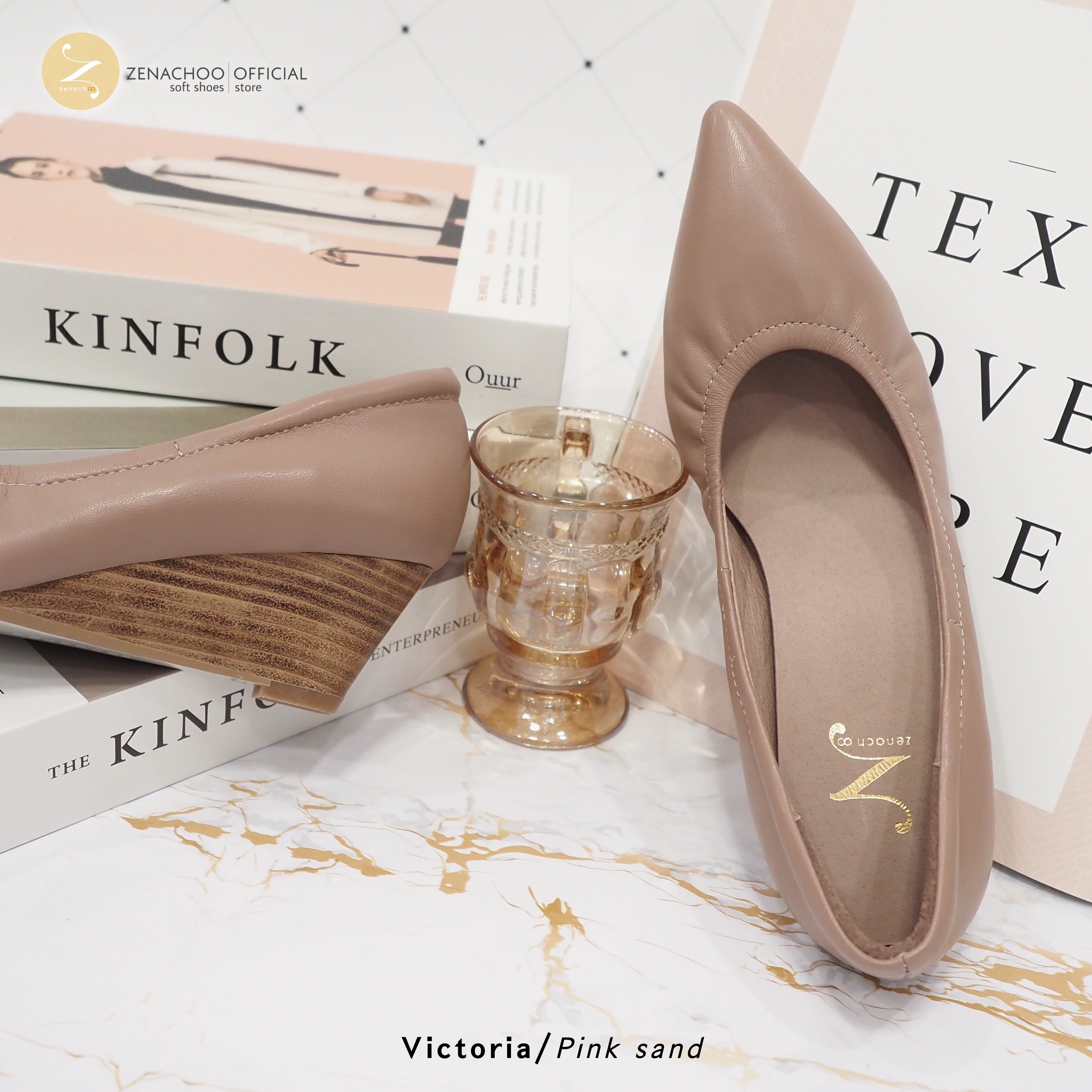 ทรงปกติ เปลี่ยนไซส์ได้ ไม่รับคืน Zenachoo Victoria2 สูง 2 นิ้ว Pink Sand รองเท้าหนังแกะ ส้นเตารีดหัวแหลม ทรงสวย เดินสบายทั้งวัน