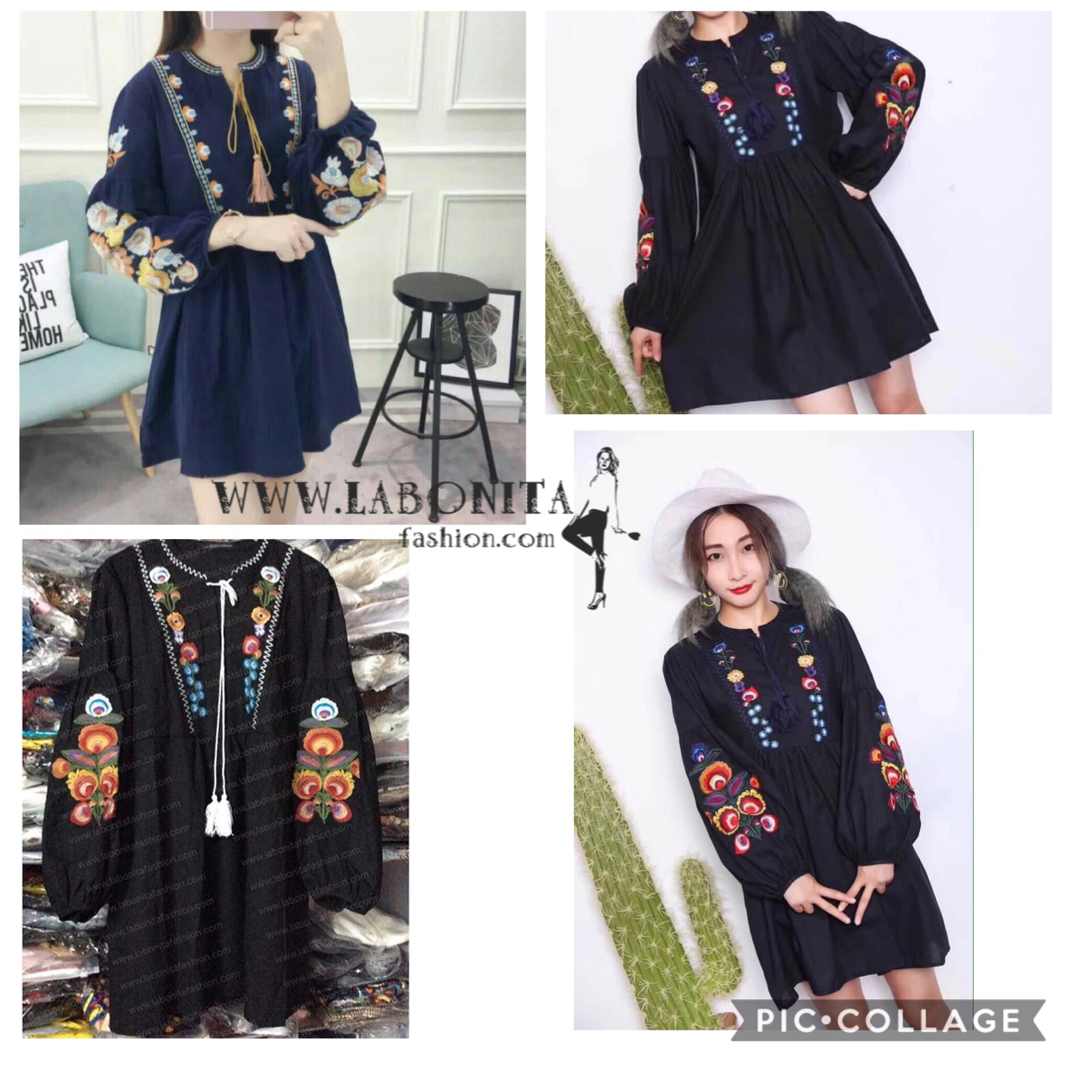 เดรสแฟชั่นเกาหลี สไตล์โบฮีเมียน ทรงสวยน่ารักสไตล์zara มาพร้อมป้ายZara
