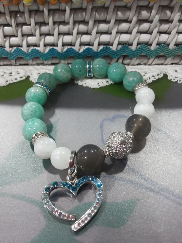 สร้อยข้อมืออะความารีน,มูนสโตน,อะเกต์สีเทา Aquamarine, Moon Stone, Agate