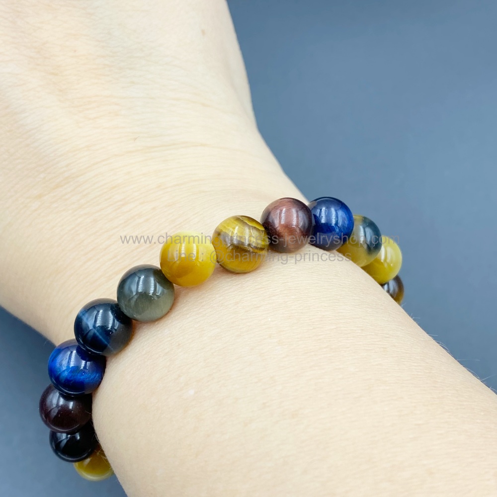 5 พยัคฆราช Tiger Eye Multi Colors หินตาเสือครบทุกสี 8 มม แก้ปีชง พลิกฟื้นดวงชะตา แคล้วคลาดปลอดภัย หินแก้ปีชง Version 2