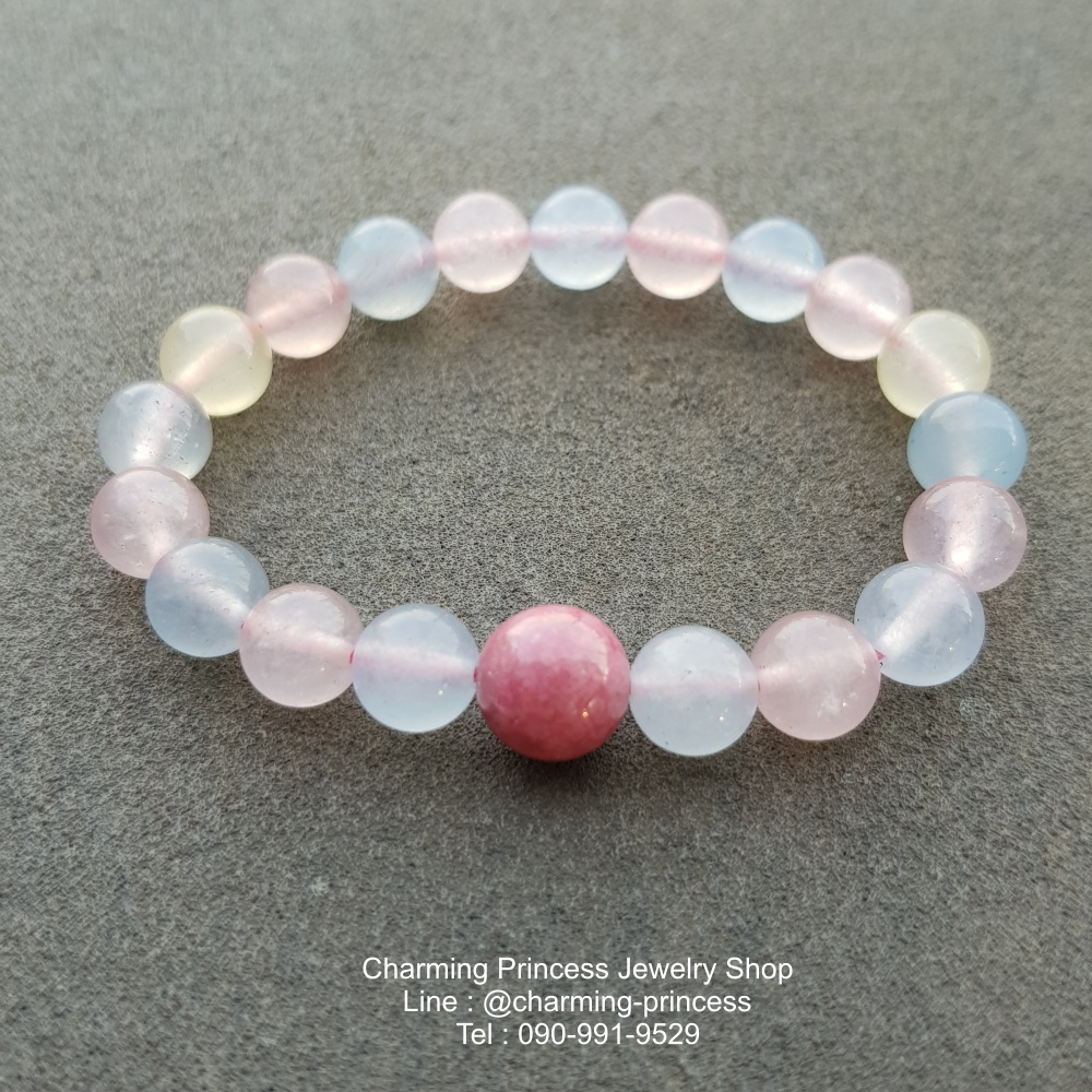 Rhodonite and Chalcedony 8 mm โรโดไนท์ และ คาลซีโดนี แคลเซโดนี