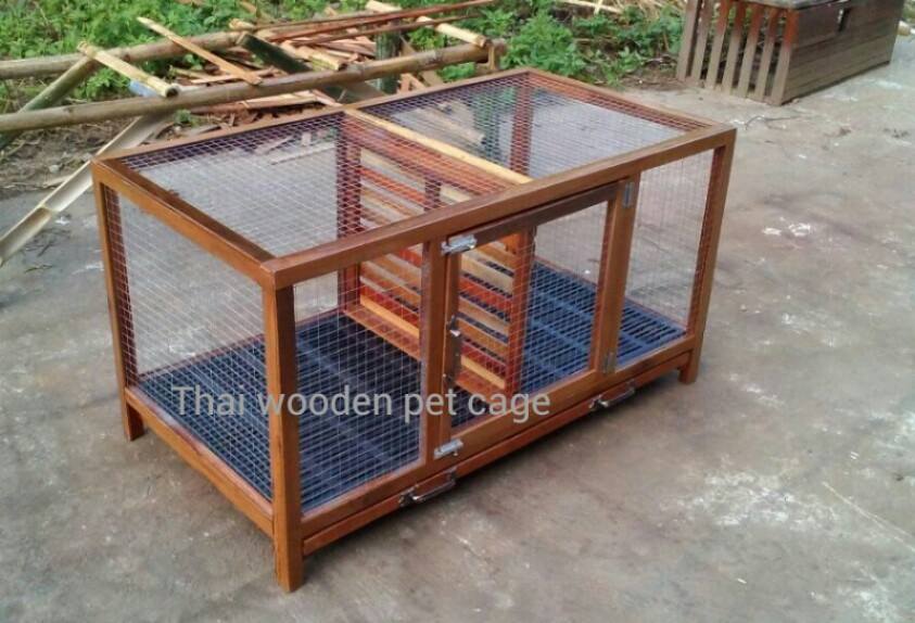 กรงกระต่าย 2 ช่อง พื้นพลาสติกดำ