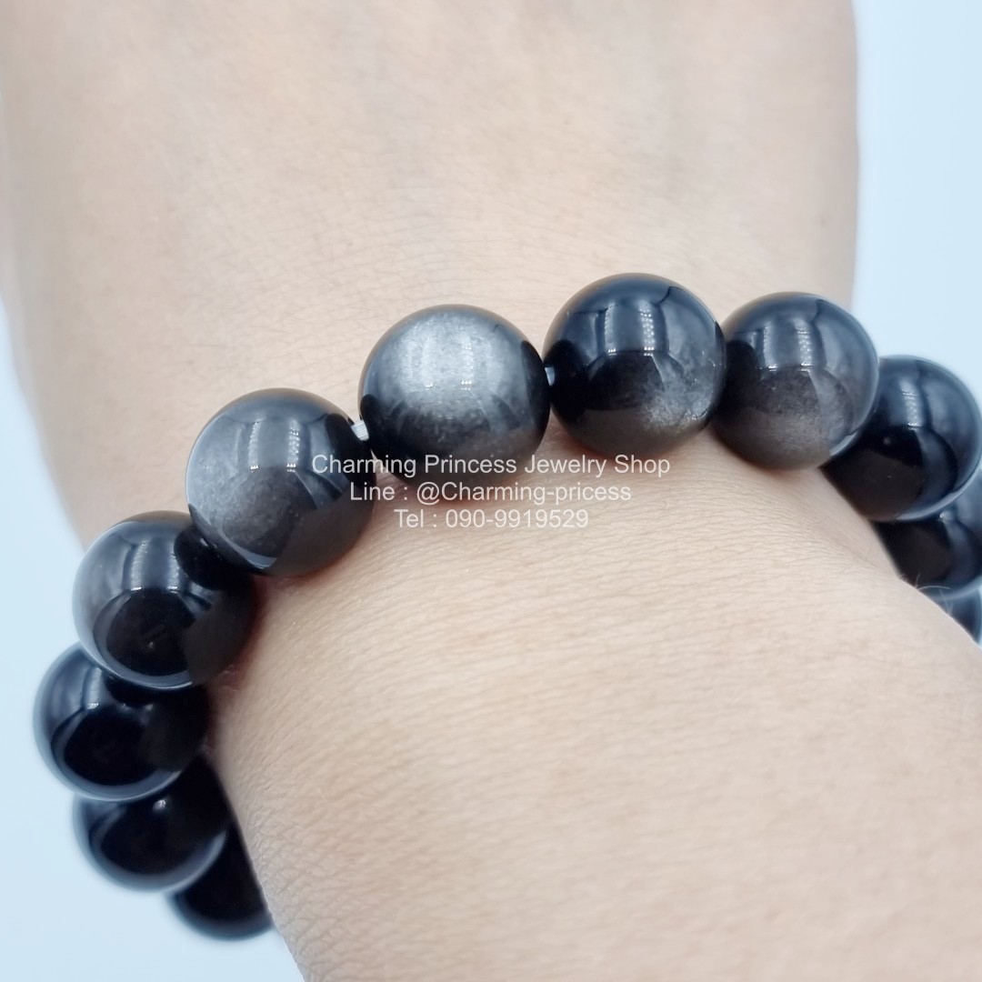 Silver Sheen Obsidian ซิลเวอร์ชีน ออบซิเดียน 12 มม ช่วยขับไล่โชคชะตาที่เลวร้าย