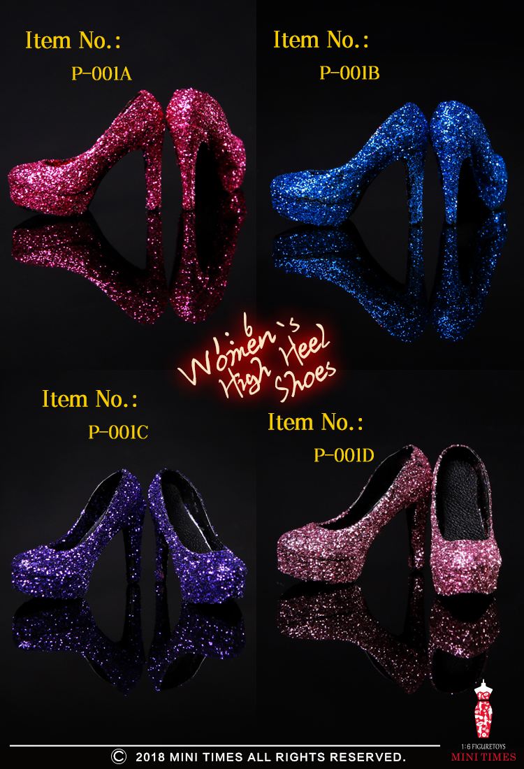 Mini Times toys P-001 Sequined gold silk crystal high heels