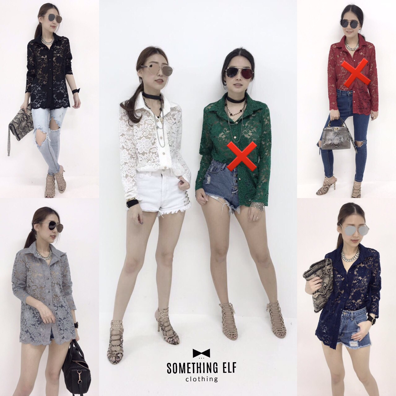 เสื้อเชิ้ตผ้าลูกไม้อย่างดี เนื้อนิ่ม ยืด กระดุมเพชร ปลายแต่งเชิงสวยค่ะ
