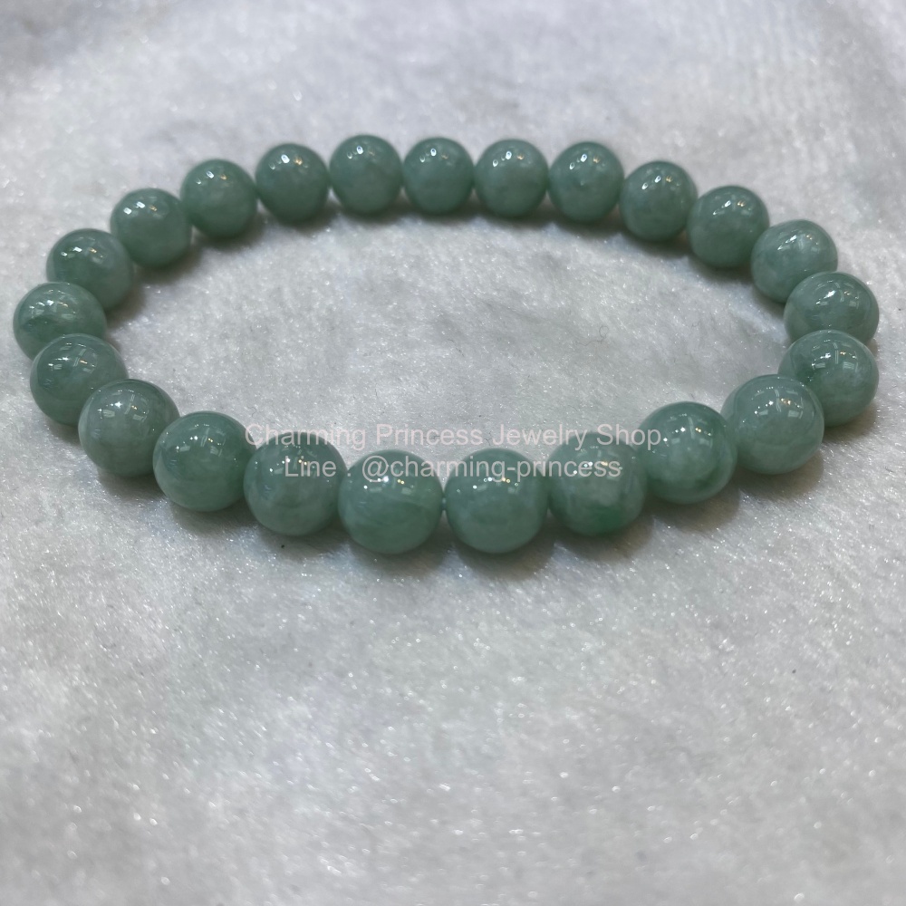Burmese Jade หยกพม่า 8 มม AAA เจริญรุ่งเรือง ก้าวหน้า อายุยืน เนื้อเนียนสวยสีเขียวแอปเปิ้ล