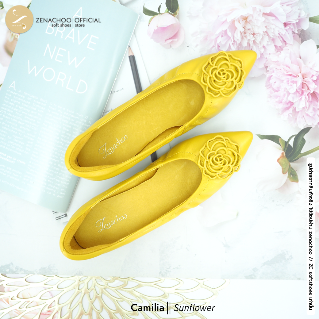 ทรงปกติ เปลี่ยนไซส์ได้-ไม่รับคืน รุ่นขายดี Zenachoo Camilia สูง 1 นิ้ว รองเท้าหนังแกะแท้ หัวแหลมหน้ากว้าง