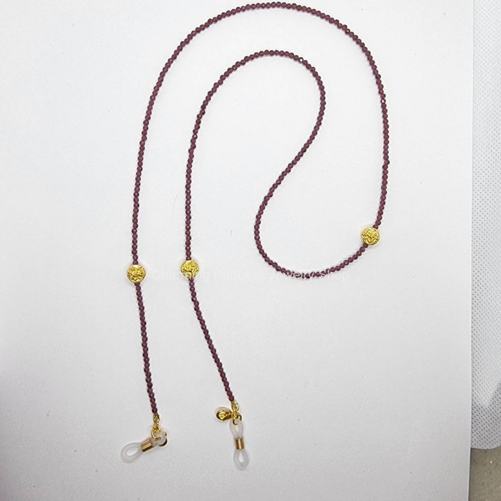 สายคล้องแมส สายคล้องแว่นตา หินนำโชค Garnet โกเมน ชุดหัวนะโมเสาร์ห้า รุ่นรวยแล้วรวยอีก สร้อยคล้องแมส ( 4in1 ) สายคล้อง mask สายคล้องแว่น สร้อยคอหินนำโชค และยังเป็นเครื่องรางได้อีกด้วย