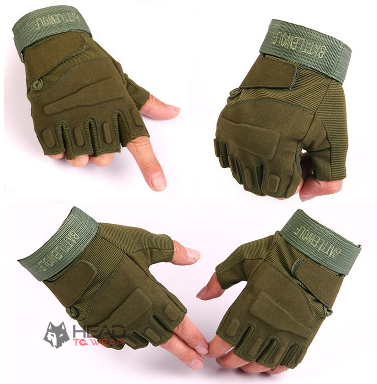 ถุงมือ Tactical ครึ่งนิ้ว : สีเขียว Green รหัส GT020