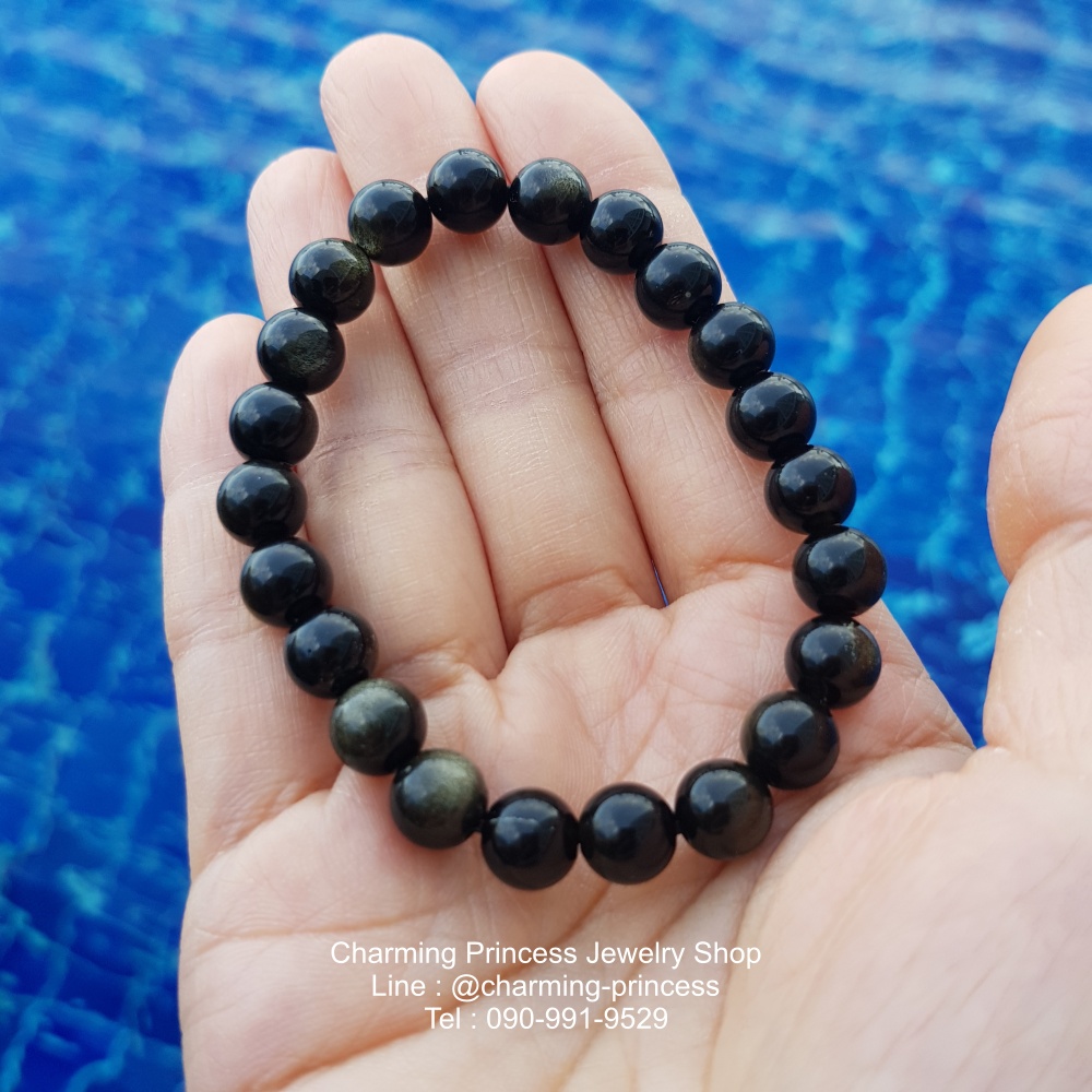 Golden Obsidian หินออบซิเดียน 8 มม ช่วยขับไล่โชคชะตาที่เลวร้าย
