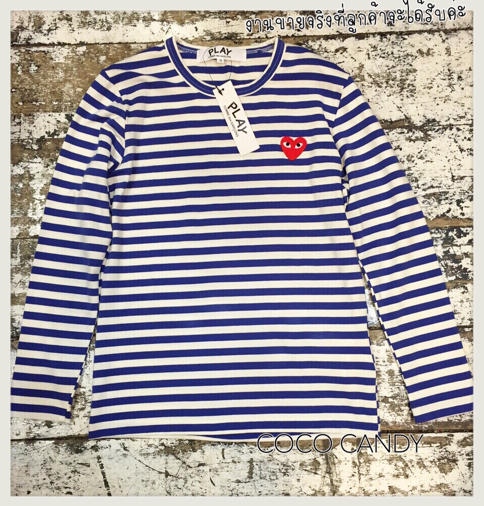 PLAY COMME des GARCONS Stripe Longsleeves T-Shirt เสื้อยืดแขนยาวลายขวางแบรนด์ดัง PLAY COMME des GARCONS เนื้อผ้ายืดนุ่มมืองานTop MIRROR งานเย็บเนี้ยบ คัตติ้งทุกจุดเป๊ะ