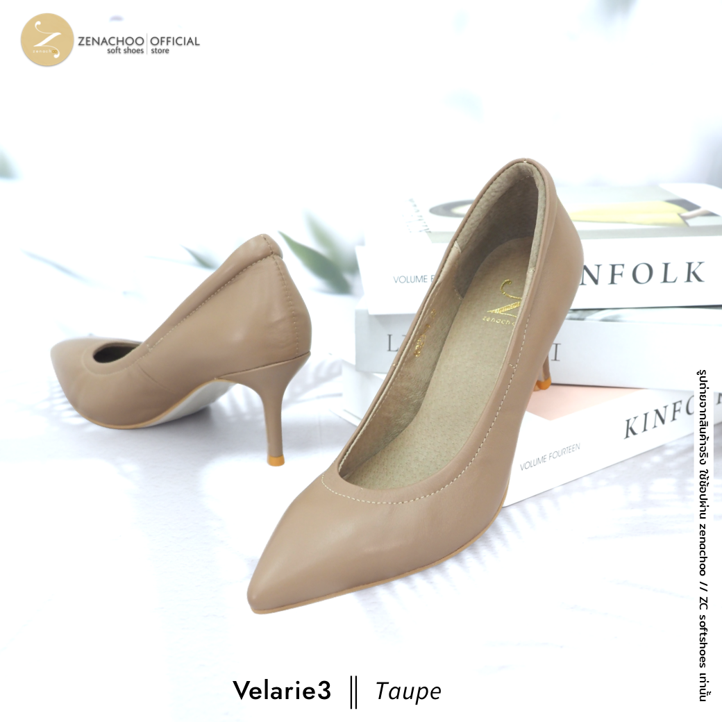 สีใหม่ ทรงปกติ เปลี่ยนไซส์ได้-ไม่รับคืน รุ่นขายดี Zenachoo Velarie3 สูง 3 นิ้ว สี Taupe รองเท้าหนังแกะแท้ หัวแหลมหน้ากว้าง