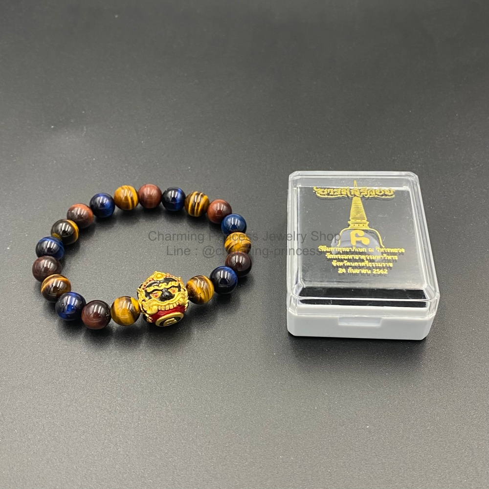 5 พยัคฆราช Tiger Eye Multi Colors หินตาเสือครบทุกสี 8 มม ร้อยพร้อมลูกอมพระราหูนอโม ศรีวิชัย เนื้อสัมฤทธิ์ชุบทอง ลงยาสีดำแดง พลิกหนุนดวงชะตาราศีกลับร้ายกลายเป็นดี เสริมดวงหนุนดวงชะตา เสริมฐานะและเสริมเป็นความมงคลต่างๆในชีวิต และ ป้องกันภยันตราย