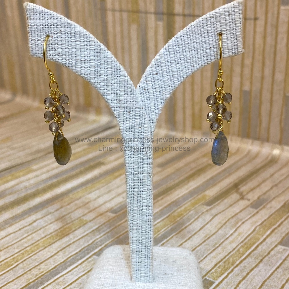 ต่างหูสีเทา ลาบราโดไรท์แท้ Labradorite Earrings ใส่ได้ทุกราศีและวันเกิด