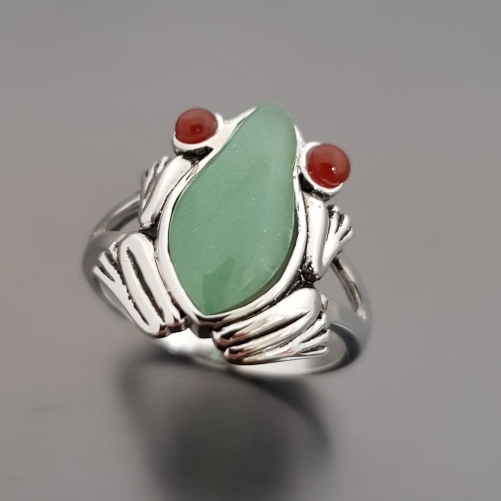แหวนกบ กรีนอะเวนจูรีน แหวนอเวนเจอรีน และ คาร์เนเลี่ยน เงินแท้ 925 Sterling SIlver Frog Green Aventurine and Carnelian Ring